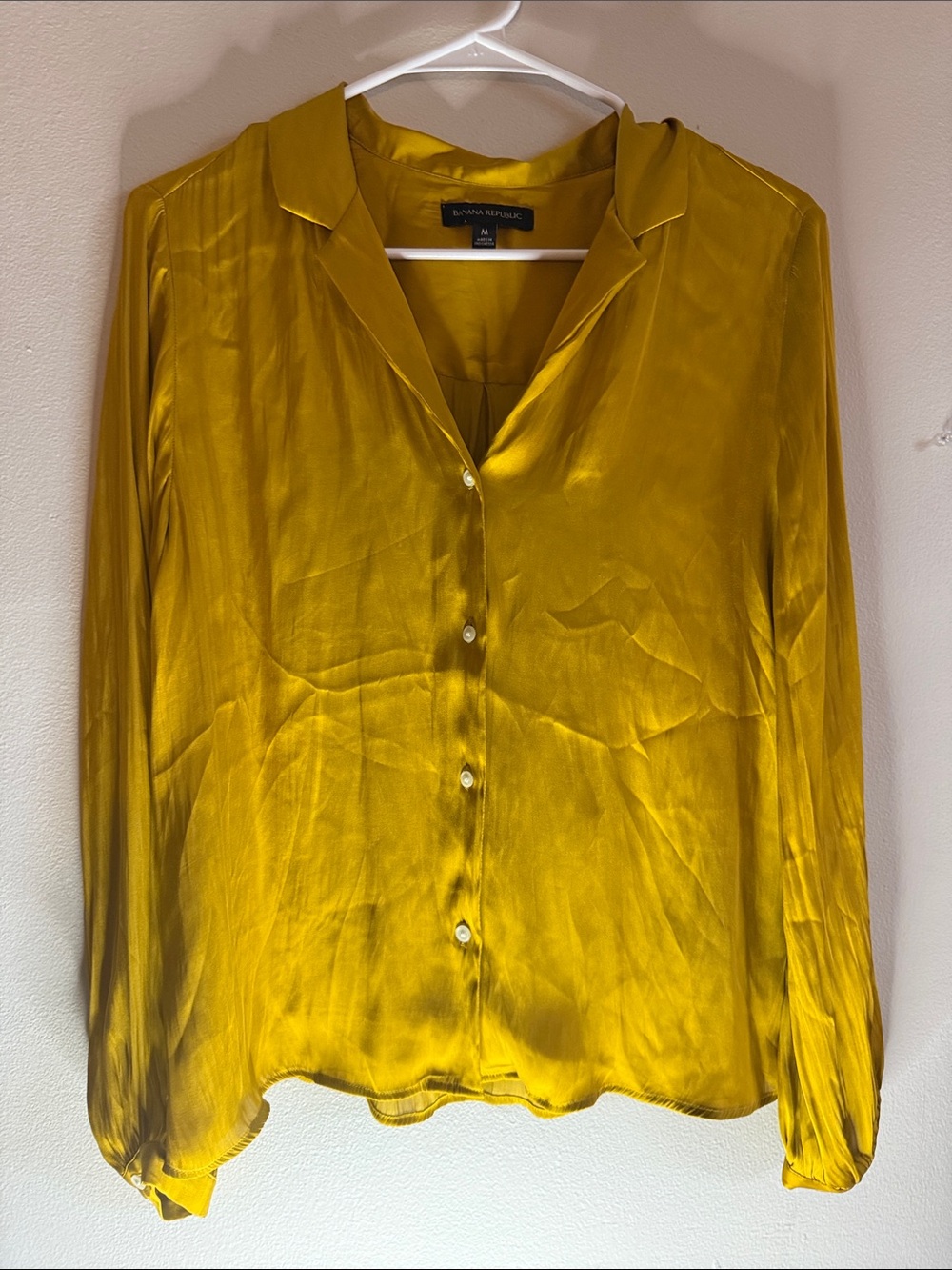 Banana Republic Women's Satin Button-Down Blouse - Mustard Yellow